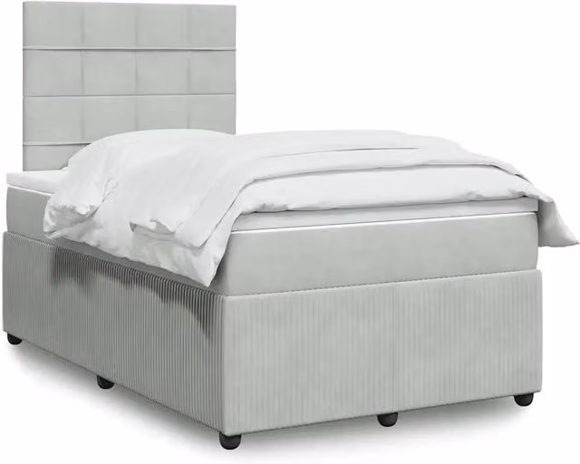 Letto a molle con materasso ibrido vidaXL in velluto grigio e bianco L/P/H: 120 x 200 cm