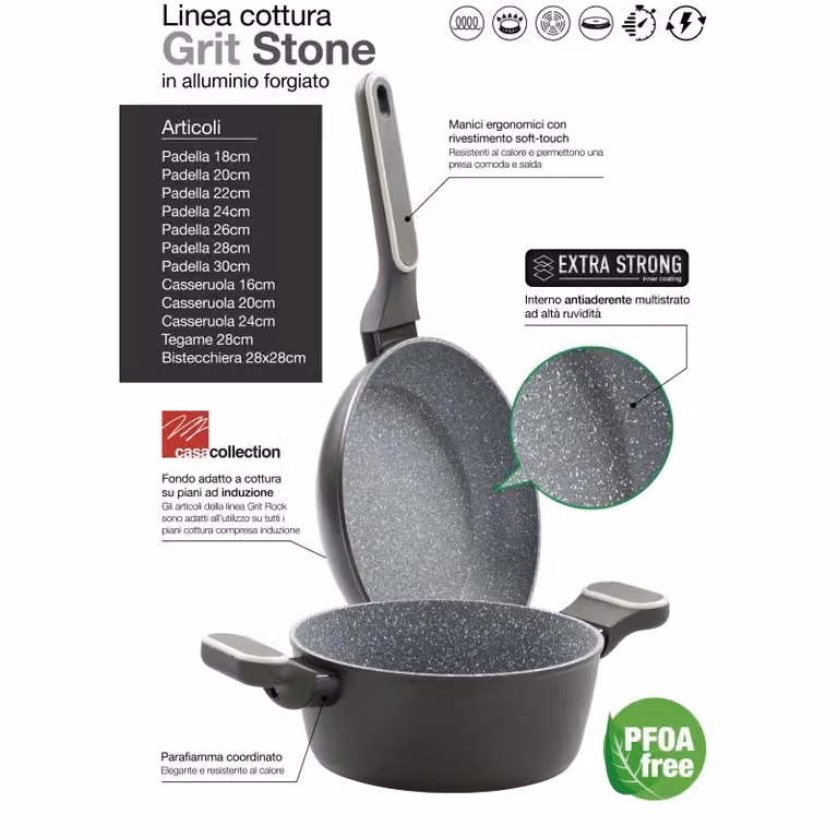Set di 6 Casseruole Casa Collection in Alluminio Forgiato con Rivestimento Non Stick e Manico Soft Touch, Grigio, Compatibili con Induzione