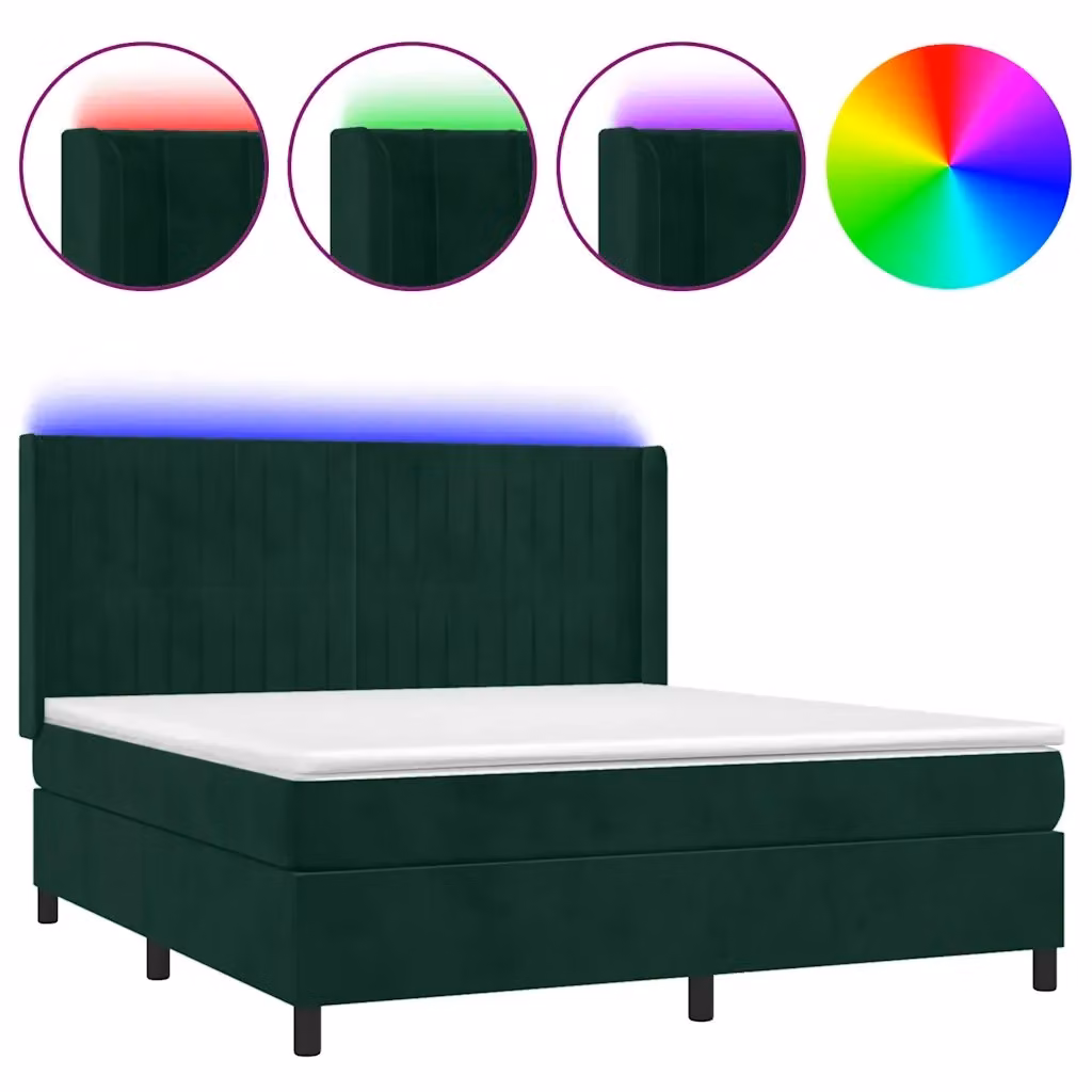 Letto Ibrido con Materasso e Illuminazione LED vidaXL in Velluto Verde, L/P: 180 x 200 cm – 2