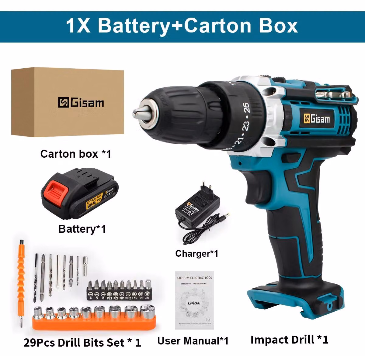 Trapano avvitatore a batteria - Trapano avvitatore elettrico a batteria da 18V - Coppia di serraggio di 28 Nm - 1350 giri/min - Batteria agli ioni di litio - 1 batteria, tipo 1