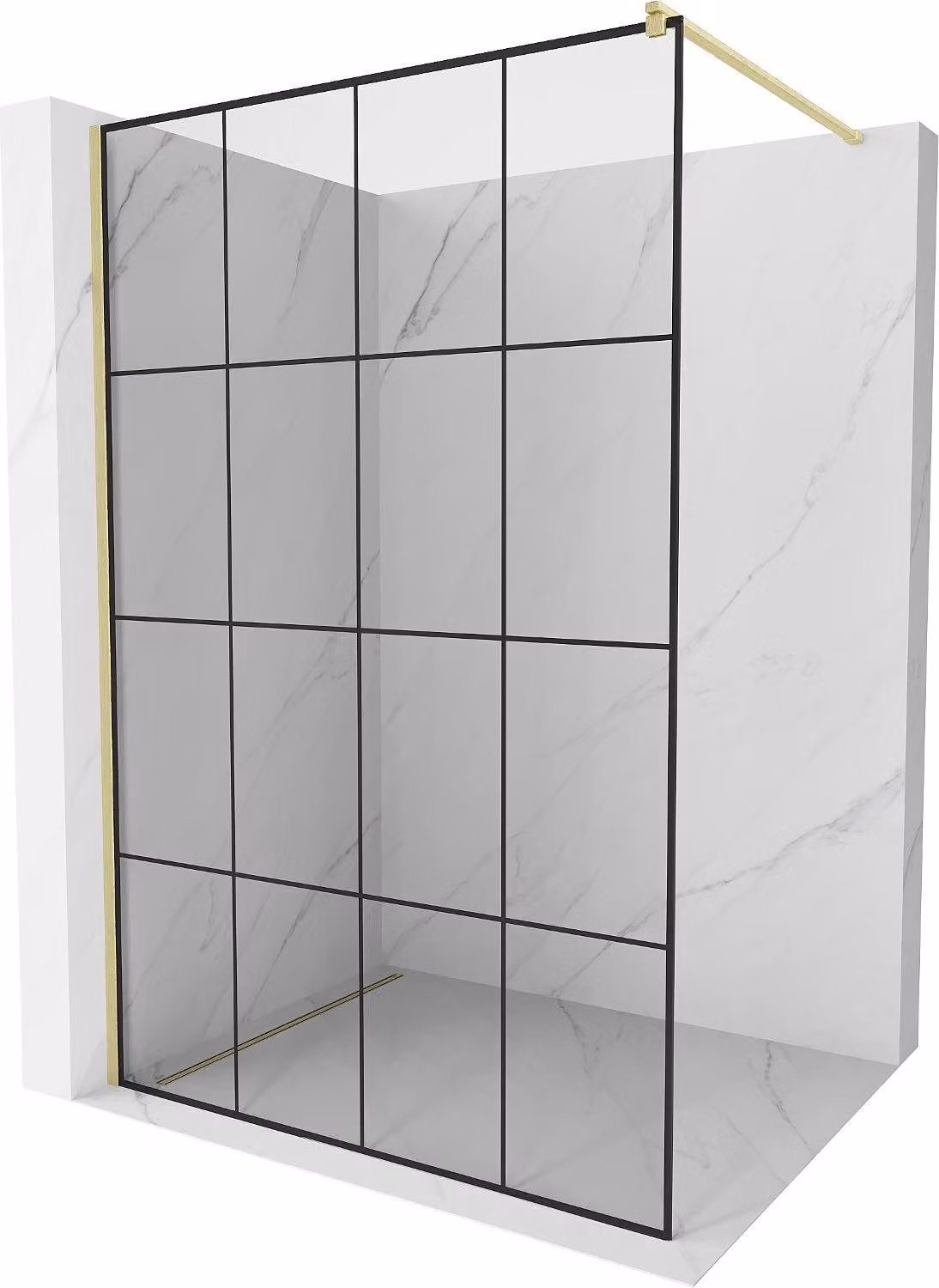 Mexen Kioto parete doccia Walk-in 140 x 200 cm, griglia nera 8 mm, oro spazzolato - 800-140-101-55-77