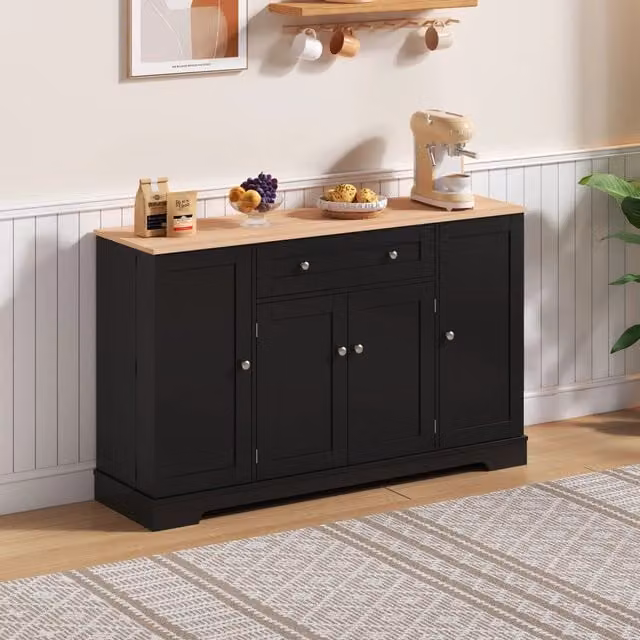 Madia REDOM moderna in MDF nero opaco con cassetto e vani laterali, Larghezza: 138 cm