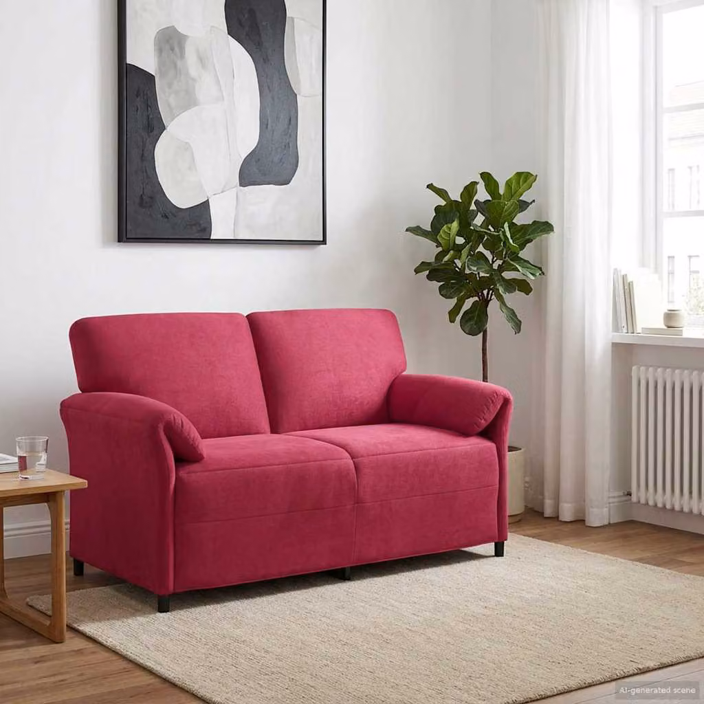 vidaXL Divano a 2 Posti Moderno in Velluto Rosso con Cuscini, L: 158 cm, P: 83 cm, H: 95 cm