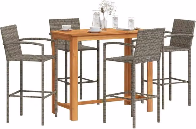 Set Bar Giardino 5pz Grigio Legno Massello Acacia e Polyrattan 3295290