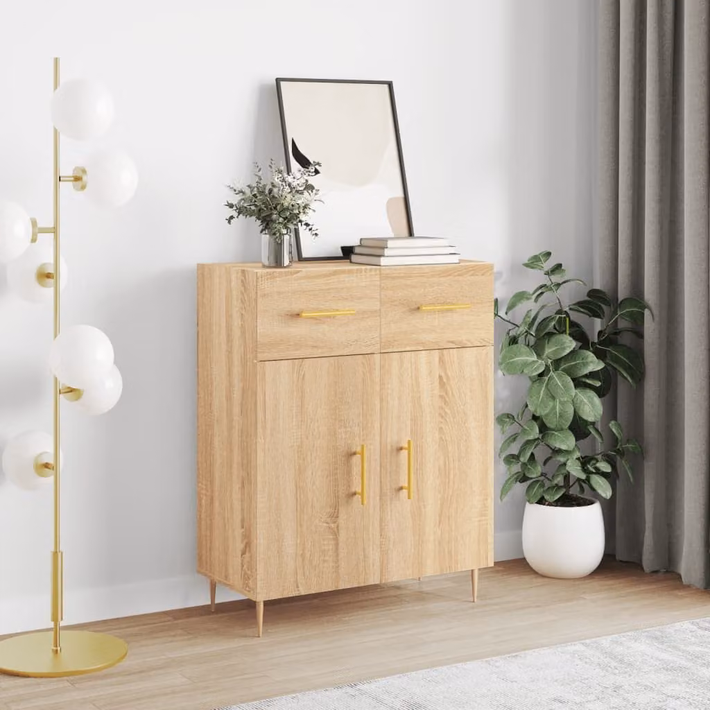 Credenza moderna vidaXL in legno multistrato Rovere Sonoma, L: 69,5 cm, P: 34 cm, H: 90 cm