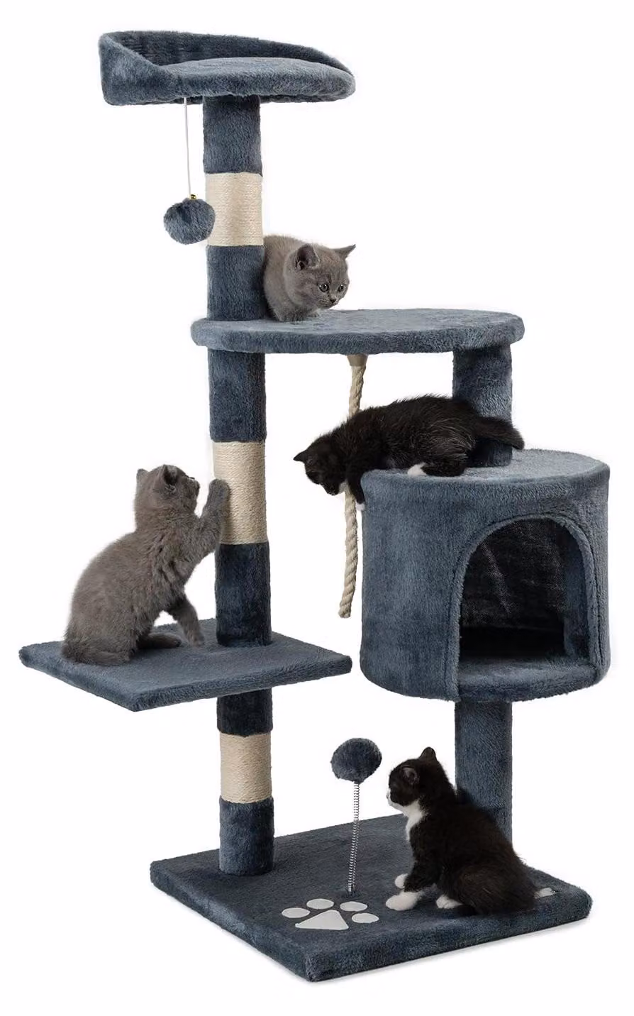 Albero per gatti a forma di leone con grotta e molto sisal, 4 livelli, altezza 112 cm, colore grigio