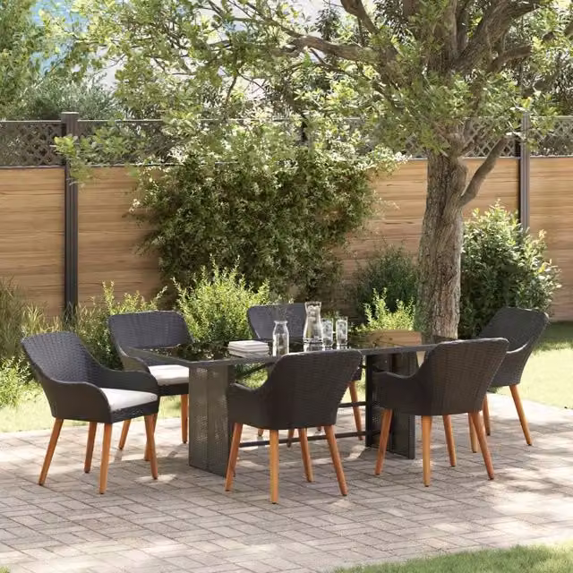 Set da Pranzo per Giardino 7 pz Nero polyrattan 3261621