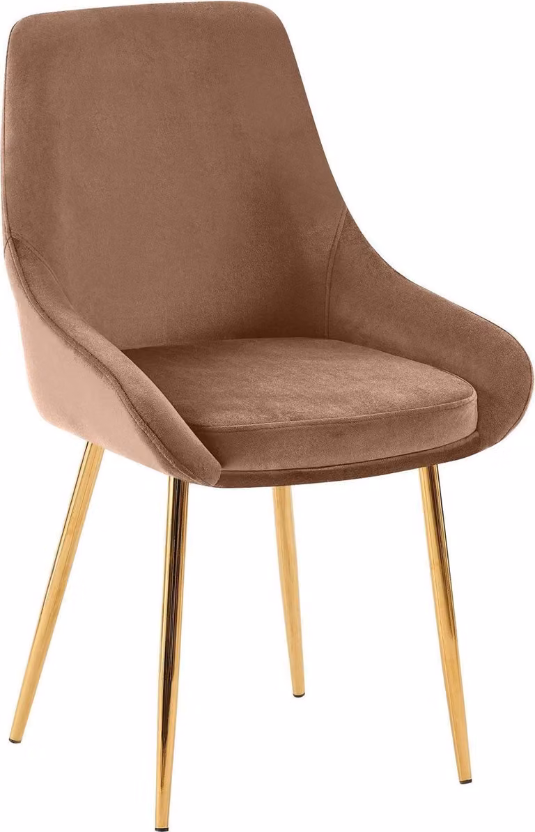 Sedia da pranzo, sedia per sala da pranzo, ampio comfort, struttura in metallo - rivestimento in velluto | Colore: Marrone | Materiale della struttura: Oro metallizzato