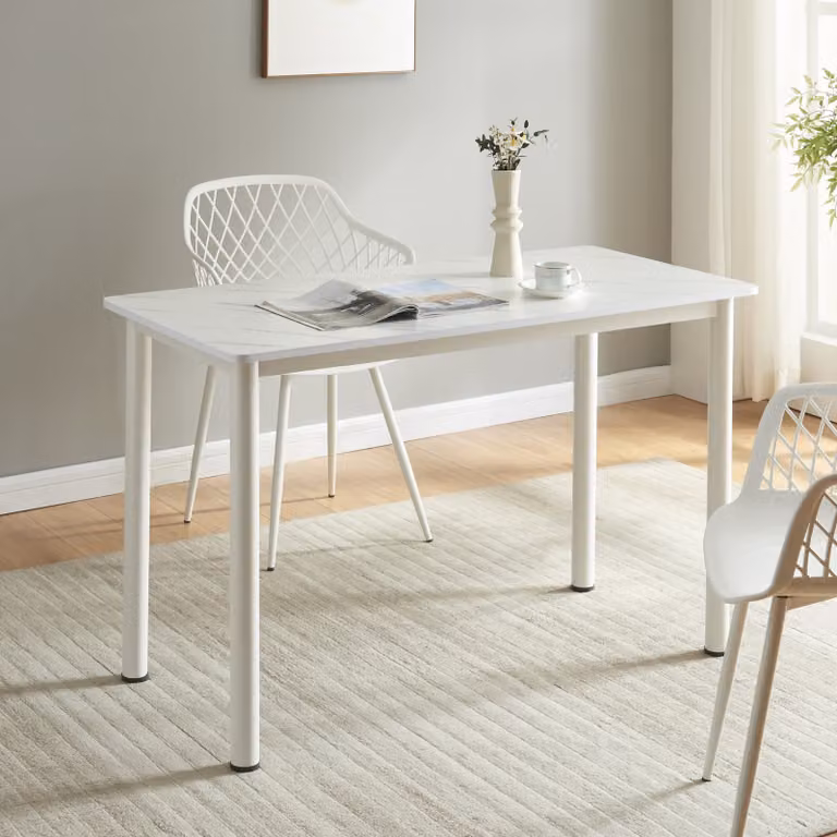 Tavolo da pranzo 'Tammela' per 4 persone 120 x 60 cm gambe in acciaio aspetto marmo, bianco