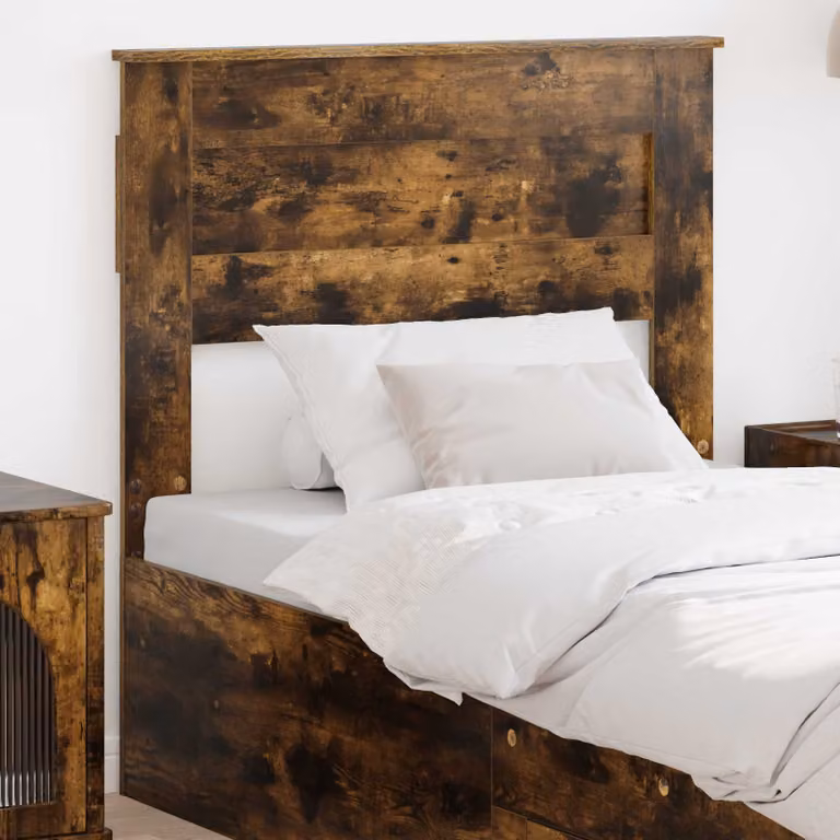 Testiera per letto vidaXL in legno ingegnerizzato rovere fumé marrone con finitura lucida e design minimalista