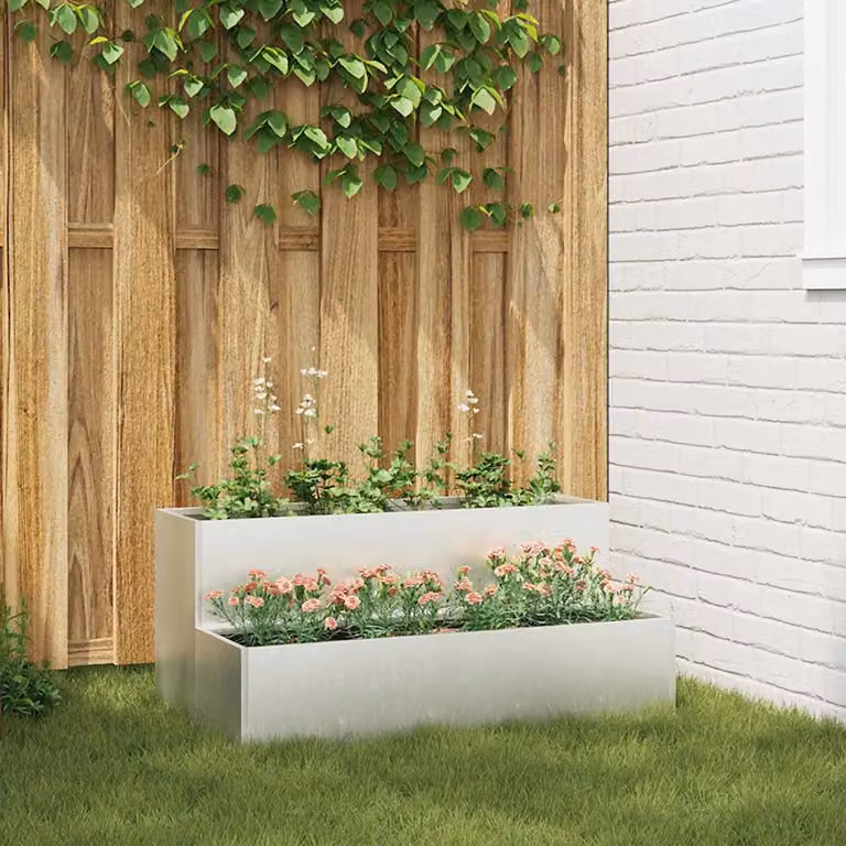 Vaso da giardino vidaXL in acciaio inossidabile Argento L: 100 cm, P: 60 cm, H: 45 cm