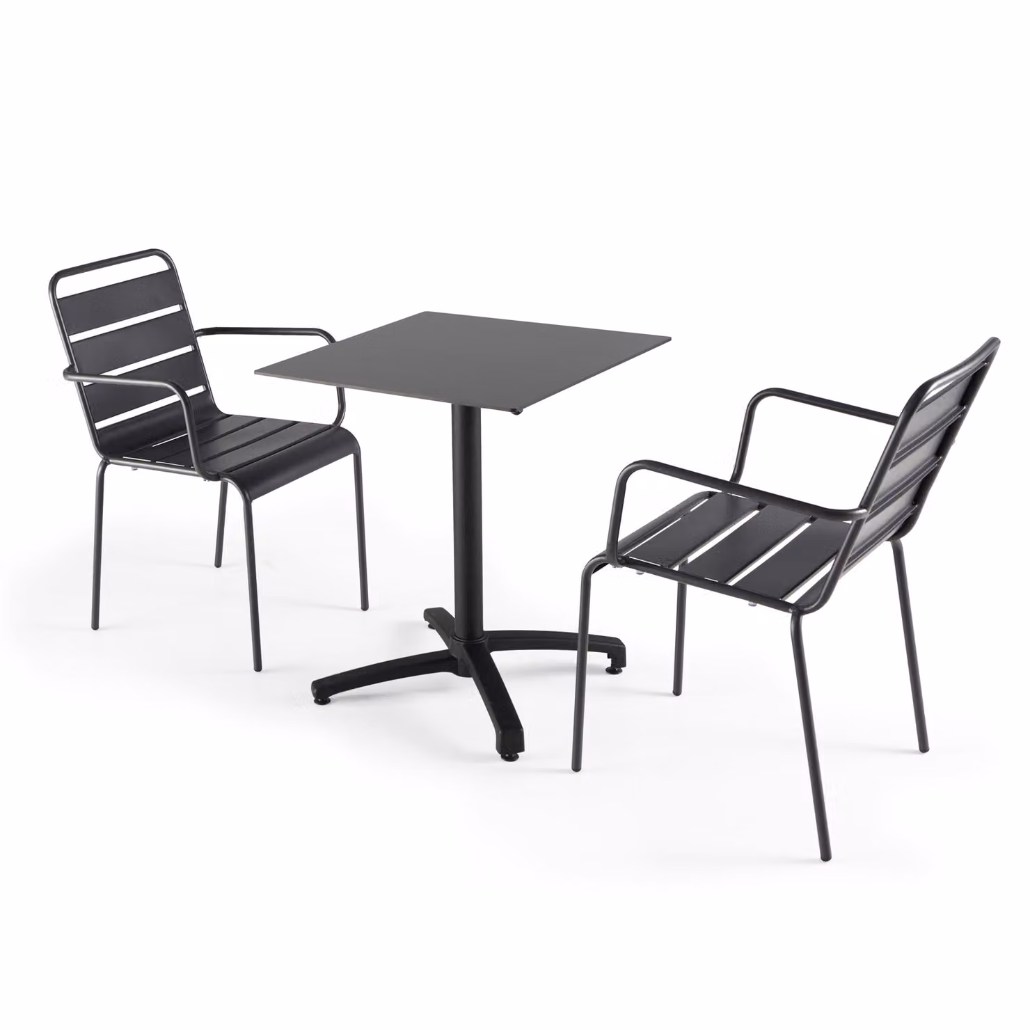Tavolo da giardino in laminato nero e 2 poltrone grigie Palavas - Oviala Opéra