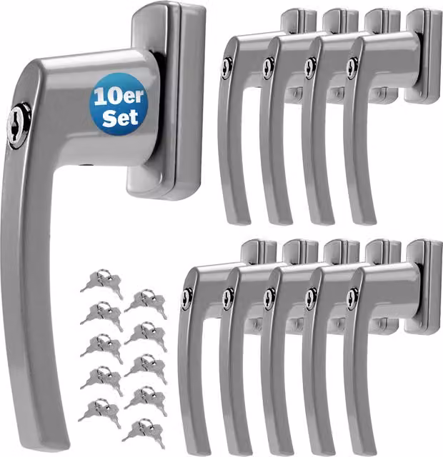 Set di 10 maniglie per finestra con serratura Monzana in acciaio inossidabile color argento