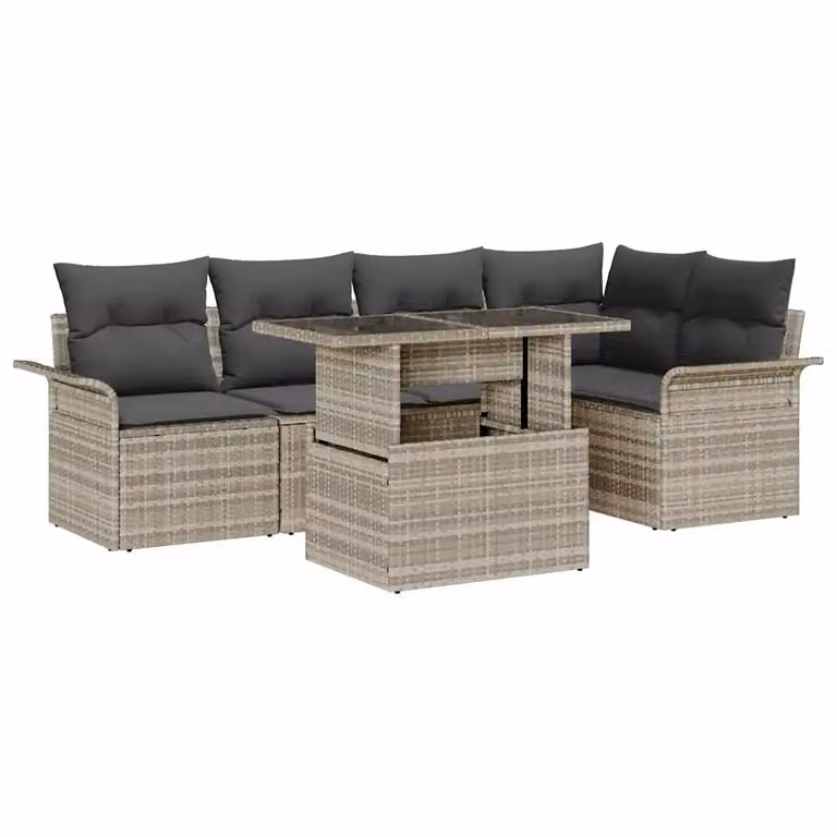 Set Divano da Giardino vidaXL 6 pz a Forma a L Grigio con Tavolino e Ottoman in Rattan e Metallo