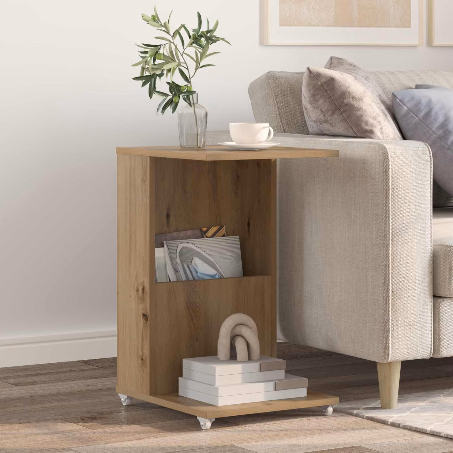 vidaXL Tavolo laterale moderno con ruote in legno marrone L/P/H: 40 x 35 x 60 cm