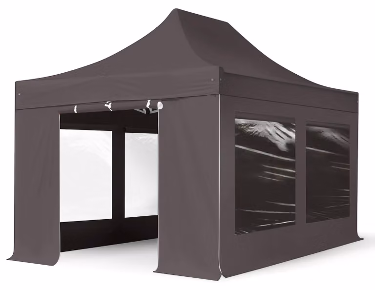TOOLPORT 3x4,5m gazebo pieghevole PES con laterali (panoramiche), PRO alluminio, grigio scuro