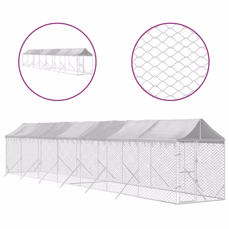Cuccia Cani da Esterno Tetto Argento 2x14x2,5 m Acciaio Zincato