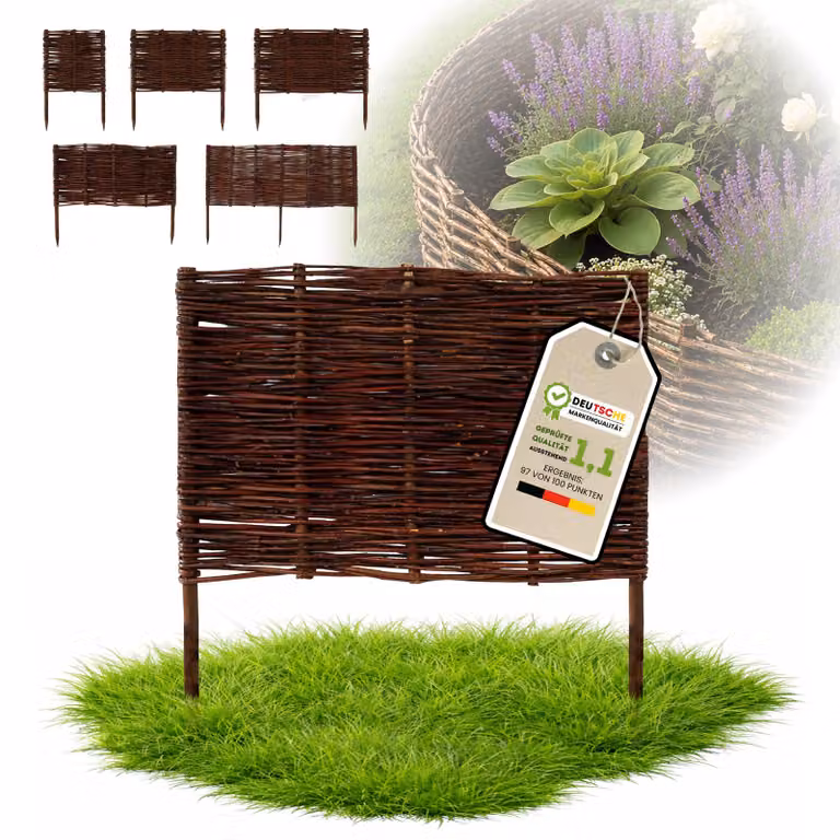 Floranica 1 pezzo Recinzione in vimini 60 cm x 60 cm – Staccionata da giardino intrecciata Palizzata Recinzione naturale Bordo aiuola