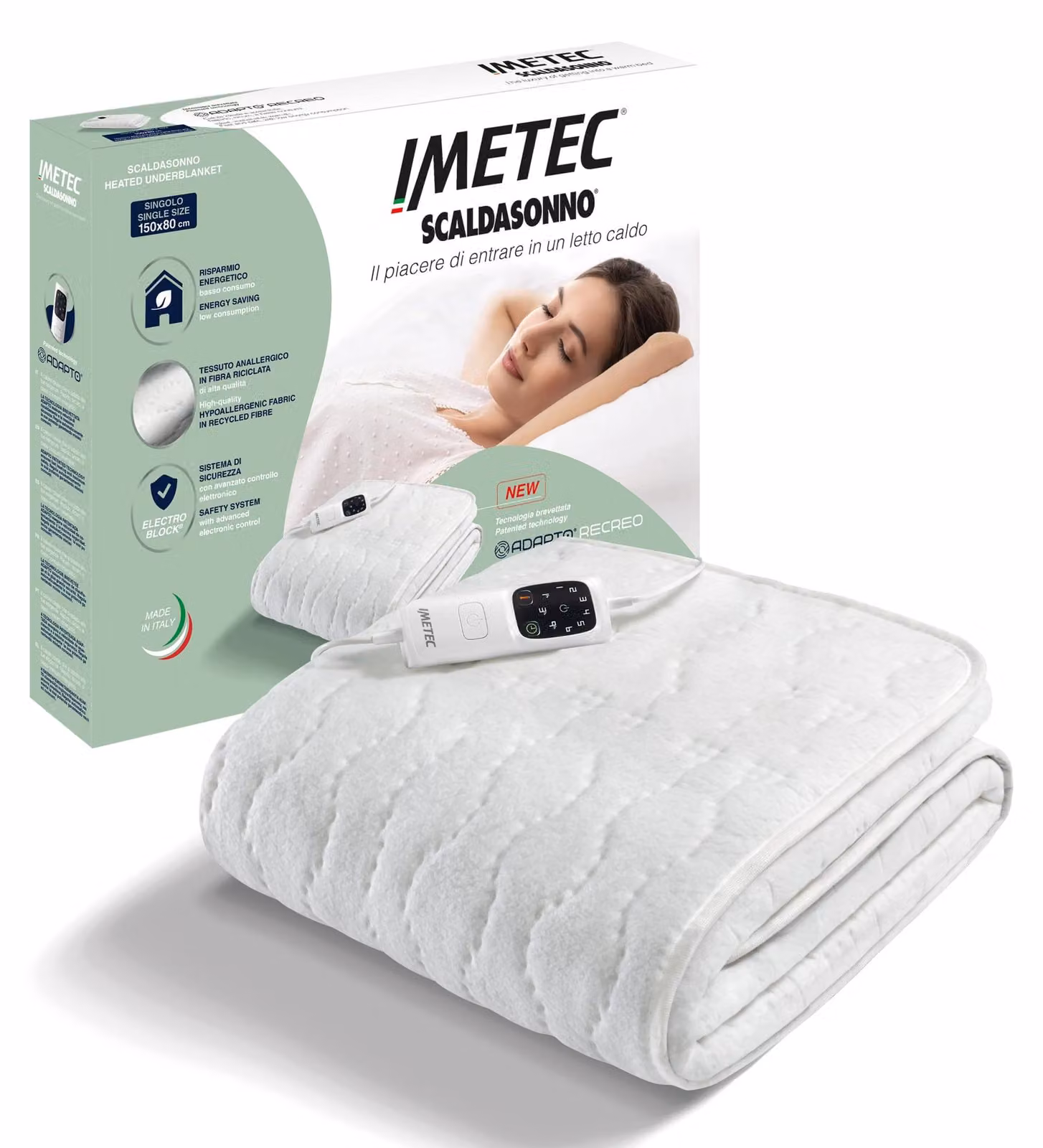Coprimaterasso riscaldante per una persona, dimensioni 150x80 cm, 6 temperature, lavabile