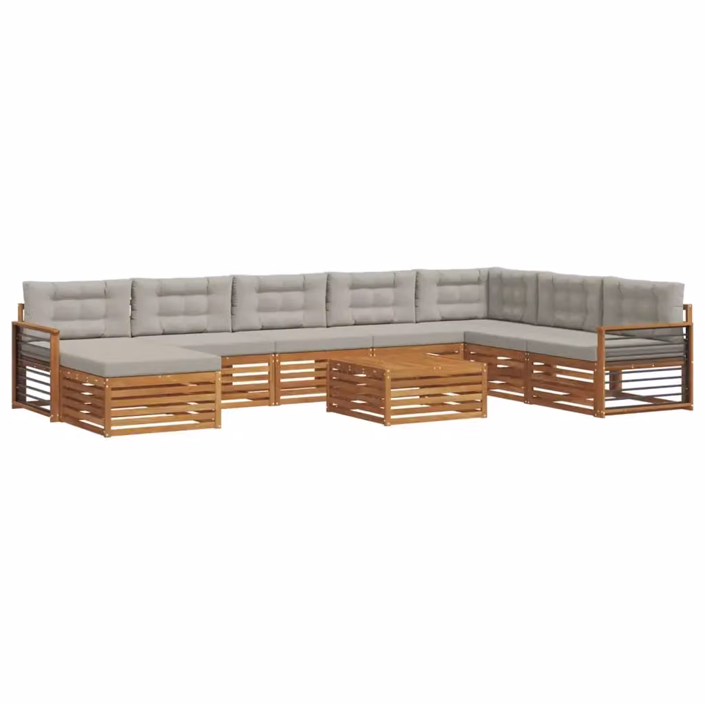 Set di divani da esterno a L vidaXL in legno di acacia con cuscini e tavolino, Grigio – 2