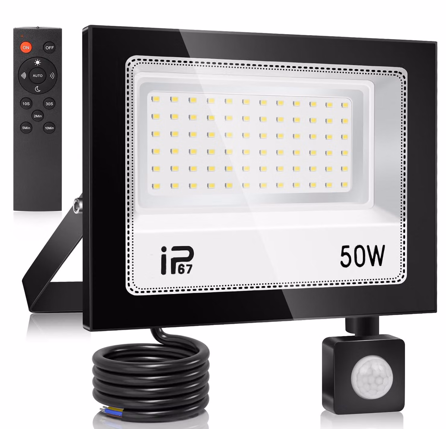 Fareto a LED da 50 W, 5000 lumen, 7000 K, grado di protezione IP67, con sensore di movimento