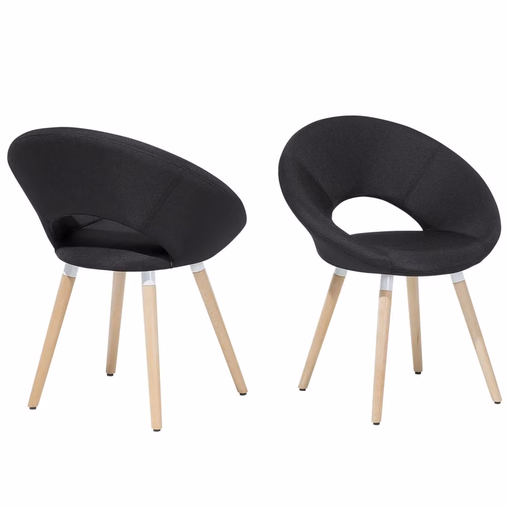 Set di 2 sedie da pranzo Beliani in tessuto nero con gambe in legno di faggio oliato stile mid-century L: 45 cm, P: 46 cm, H: 80 cm – 2