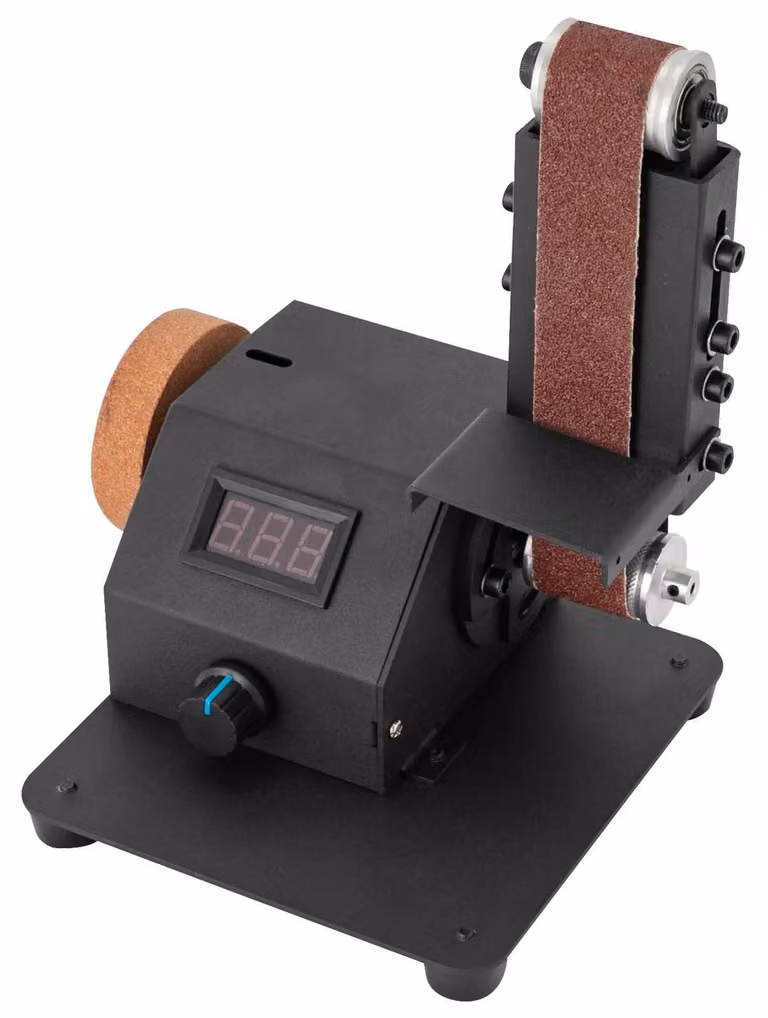 Mini levigatrice a nastro - Levigatrice combinata a nastro e a disco - 350 W - 220 V - Velocità 0–8500 giri/min, regolabile - Acciaio zincato - Compatta 19,3×20×15,1 cm - Nera