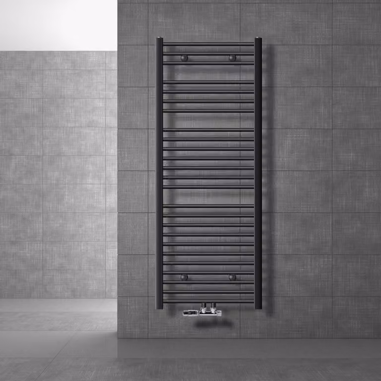 LuxeBath radiatore bagno attacco centrale 600 x 1500 mm antracite dritto con set di collegamento incl. termostato parete d'angolo antracite, senza elemento riscaldante