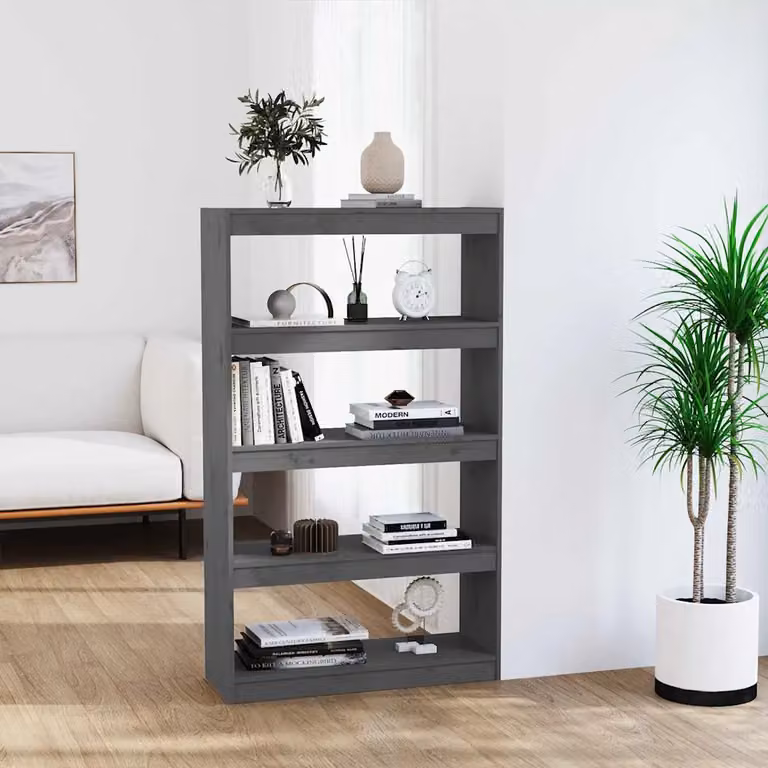 Libreria/Divisorio vidaXL in Massello di Pino Grigio, L 80 cm x P 30 cm x H 135,5 cm