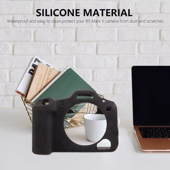Custodia protettiva in silicone per fotocamera, nera, ultrasottile e leggera, per Canon EOS R5 Mark II.