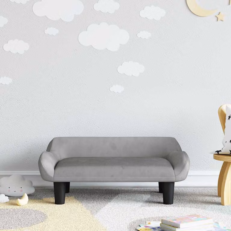 vidaXL Divano per bambini in velluto grigio, L: 70 cm, P: 40 cm, H: 24 cm