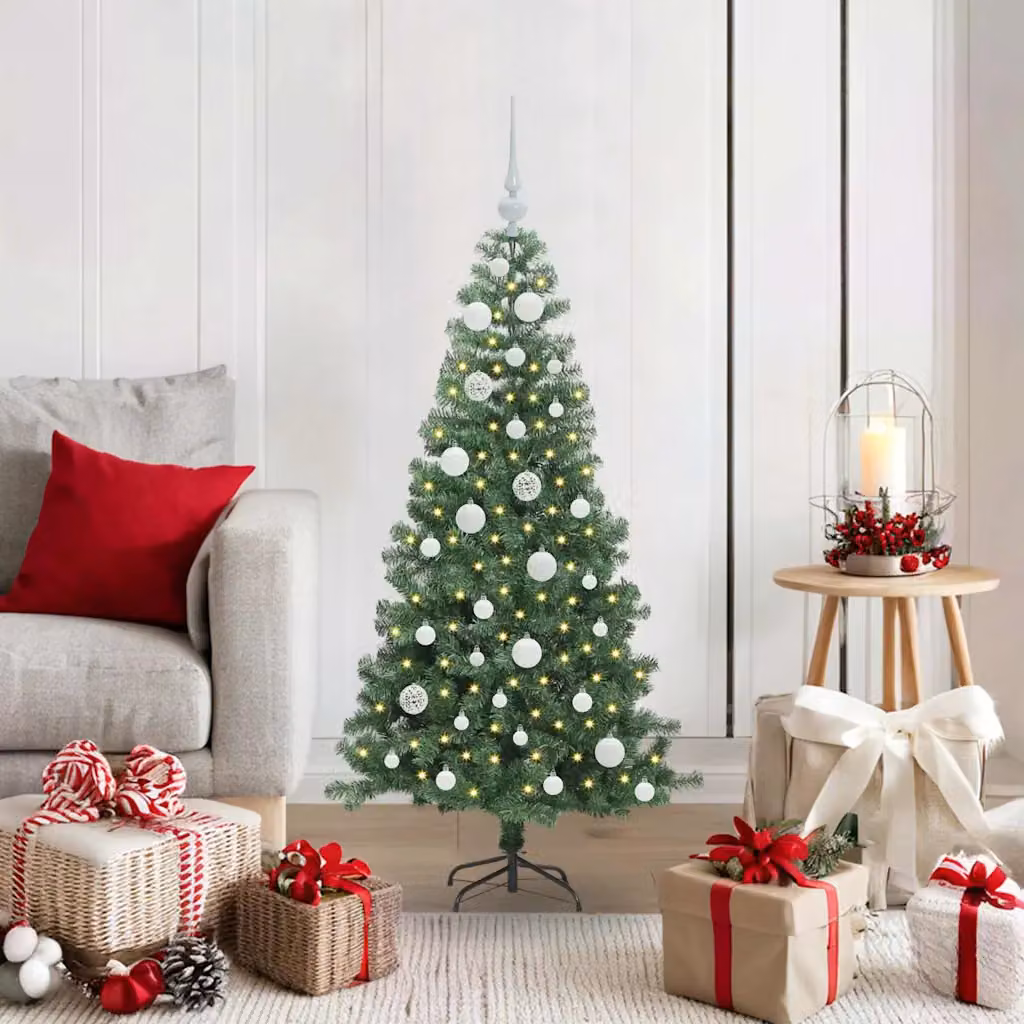 Albero di Natale moderno vidaXL verde in PVC con luci LED bianco caldo, Altezza: 120 cm