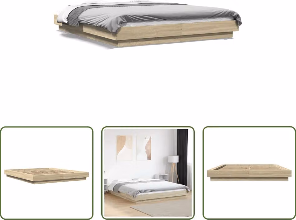 The Living Store Struttura per letto in rovere Sonoma 150x200 cm Materiale a base di legno