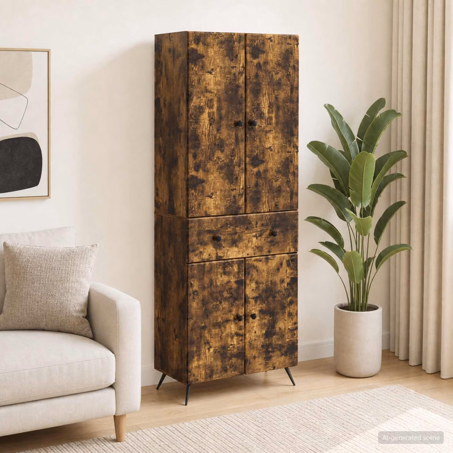 Set di 2 mobili da soggiorno vidaXL in rovere color marrone con ante e cassetti, stile moderno, L/P/H: 66 x 34.5 x 90 cm