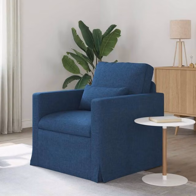 Divano blu vidaXL con rivestimento in tessuto e struttura in metallo, L 78 x P 78 x H 80 cm