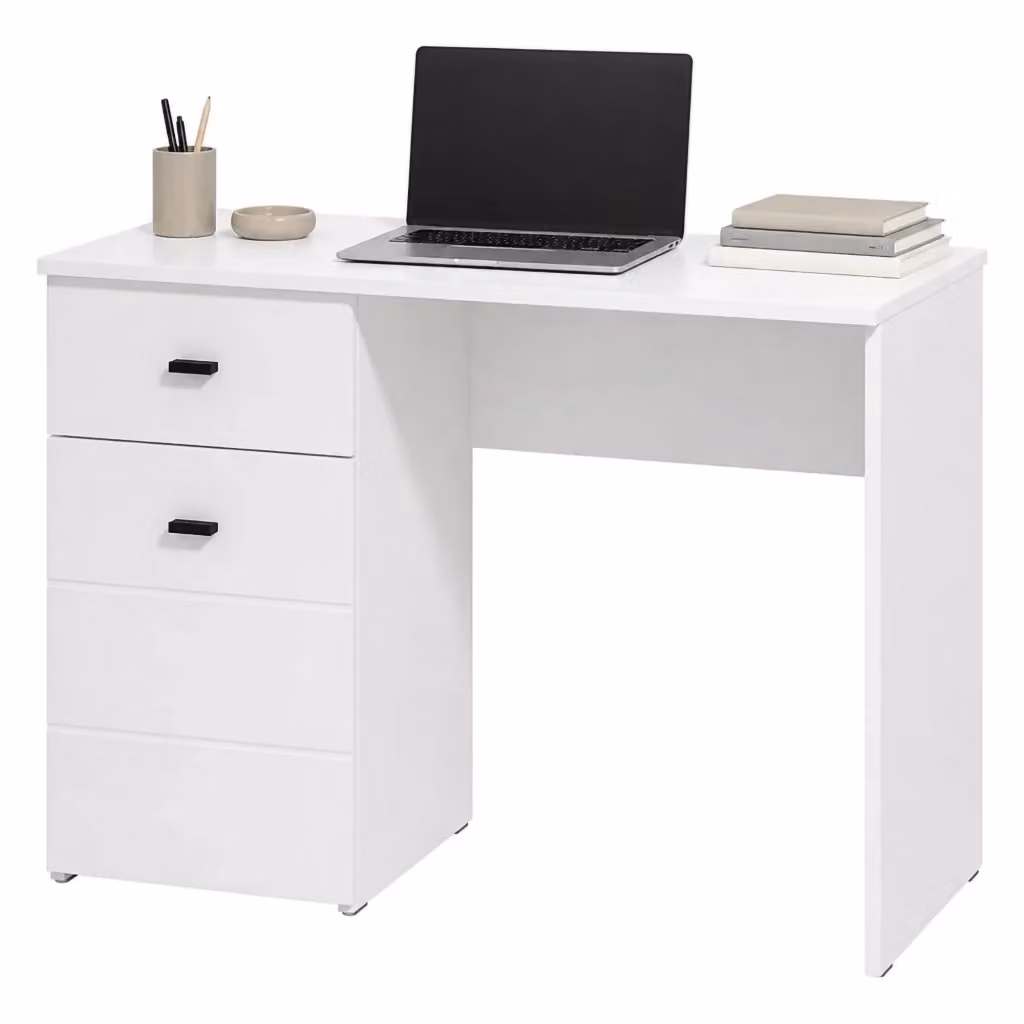 Scrivania moderna DMORA con un cassetto, finitura bianco opaco, L: 98 cm, P: 45 cm, H: 74 cm – 2