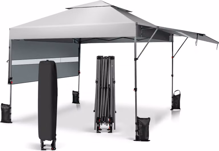 COSTWAY 3x3m gazebo pop up con due tende da sole, gazebo pieghevole con borsa avvolgibile, 4 sacchi di sabbia, protezione UV 50+, gazebo da giardino pieghevole, gazebo per feste impermeabile stabile in inverno, gazebo da giardino per giardino e cortile (b
