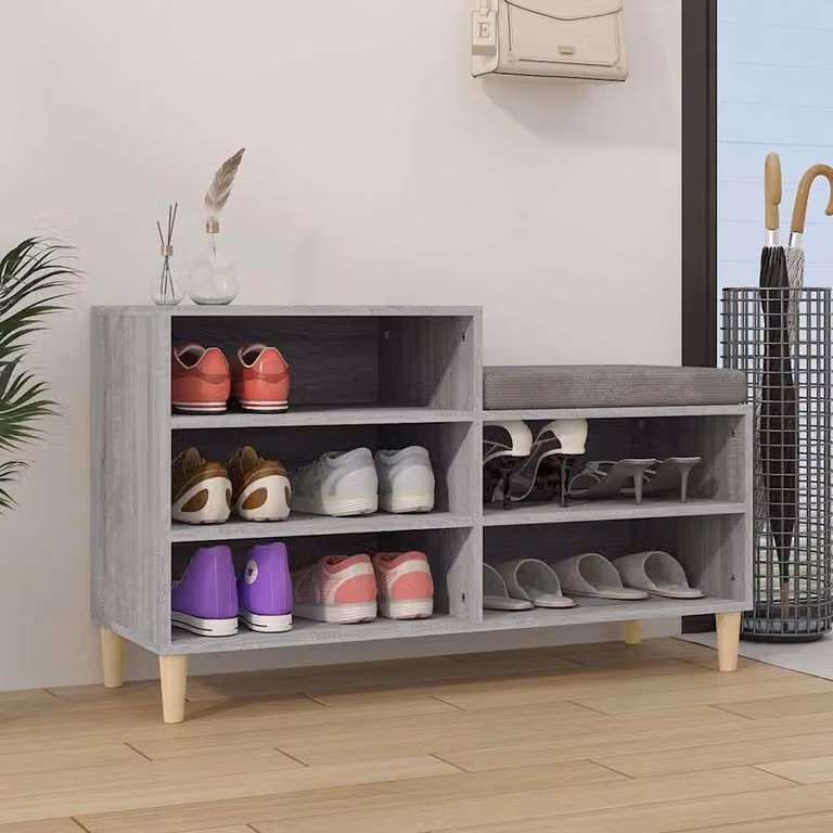 Scarpiera moderna vidaXL in legno multistrato grigio con seduta integrata L: 102 cm, P: 36 cm, H: 60 cm