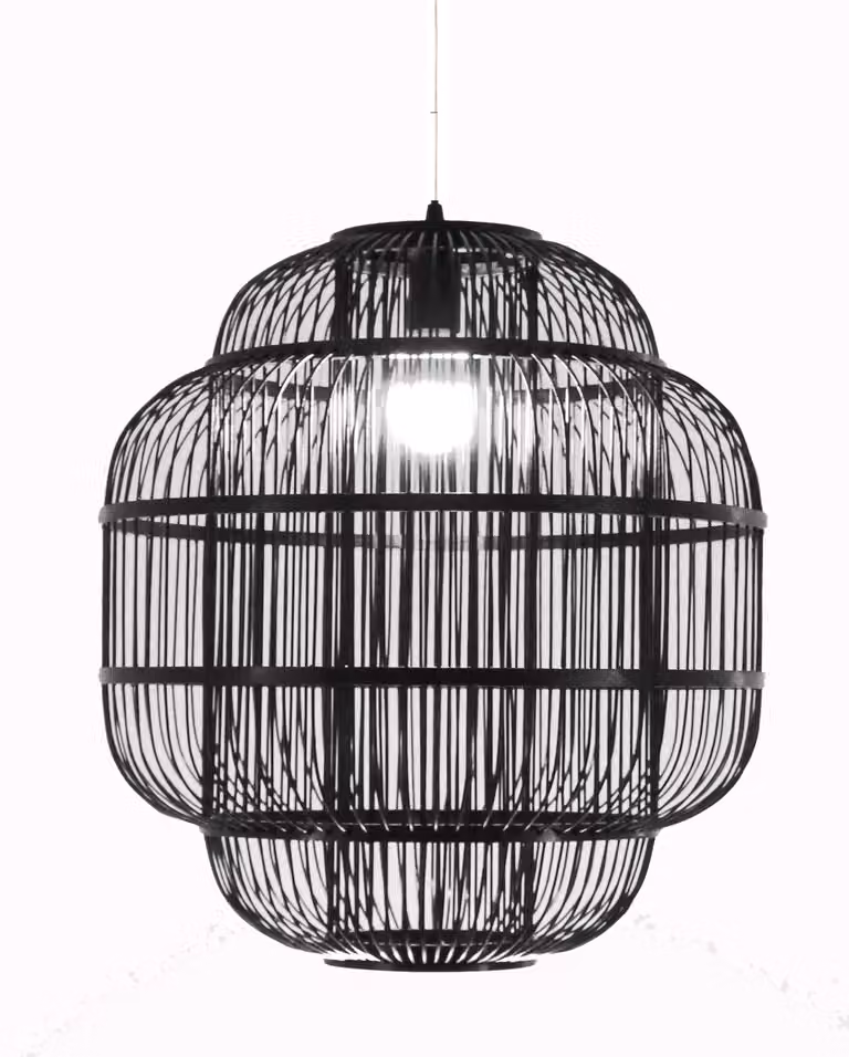 Fine Asianliving Bamboo Hanging Lamp Lampada a sospensione Nero fatto a mano - Ethan D50xH60cm Lampada a sospensione Illuminazione Paralume di bambù Tessuto Lampada Illuminazione Rotan