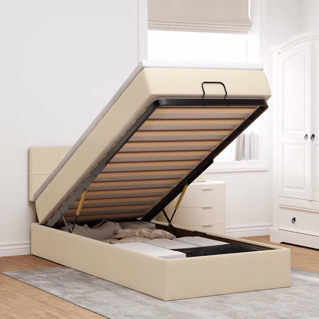 vidaXL Struttura Letto con Materasso e Contenitore a Sollevamento, Colore Beige e Bianco, L 80 x P 200 x H 140 cm