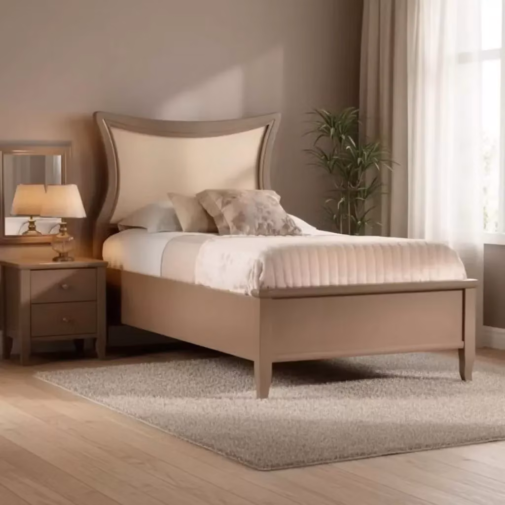 Letto singolo sagomato beige in legno e tessuto Mobili 2G L/P/H: 105 x 210 x 116 cm – 2