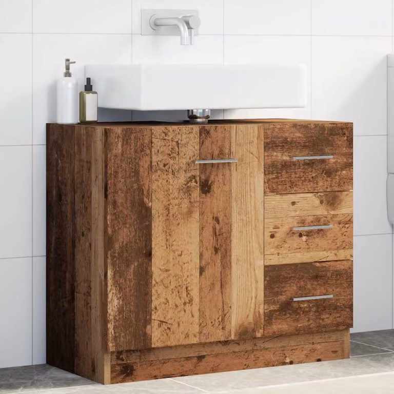 Mobile Sottolavabo vidaXL in Legno Vecchio Marrone con Ante e Cassetti L 63 x P 30 x H 54 cm