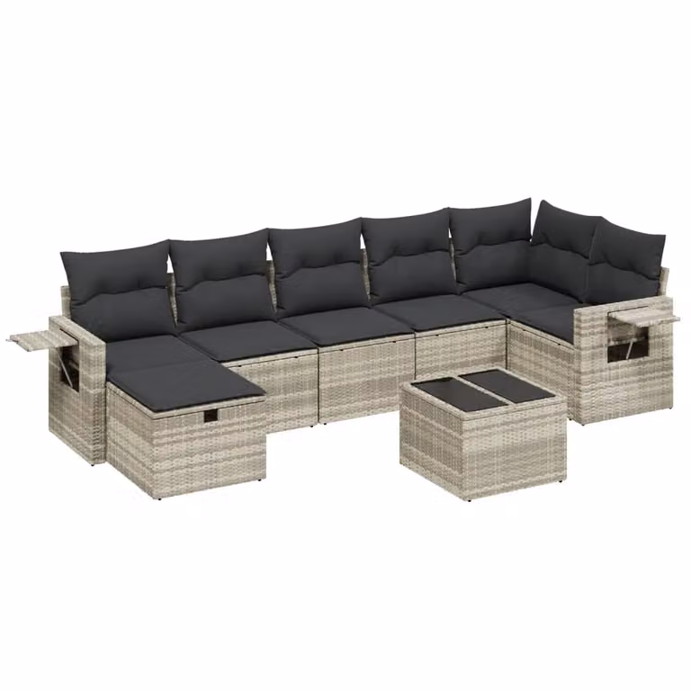 Set Divano da Giardino 8pz con Cuscini Grigio Chiaro Polyrattan