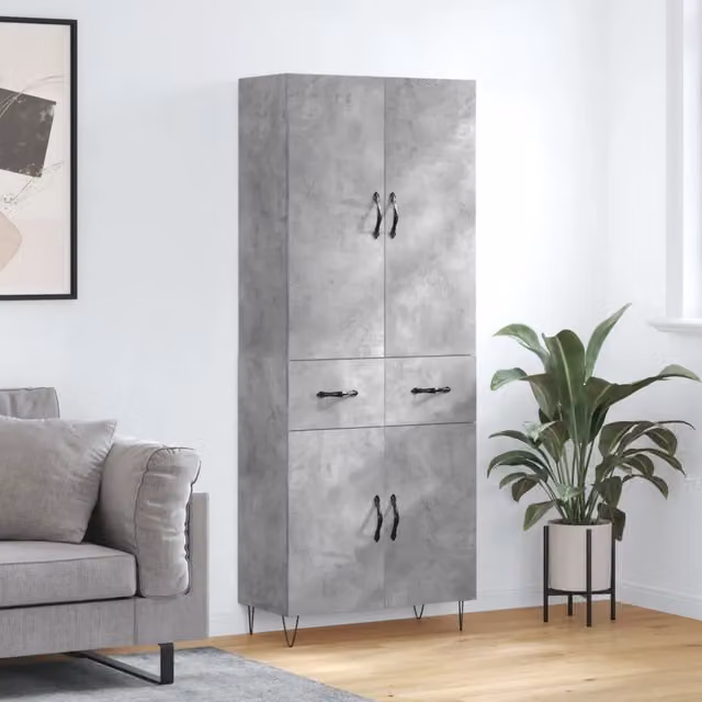 Credenza Industrial in Legno e Metallo Grigio vidaXL L: 69,5 cm, P: 34 cm, H: 180 cm