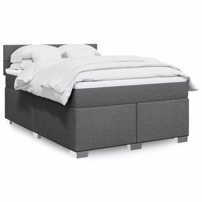 vidaXL Giroletto a Molle con Materasso in Tessuto Grigio e Bianco L/P/H: 140 x 190 x 100,5 cm