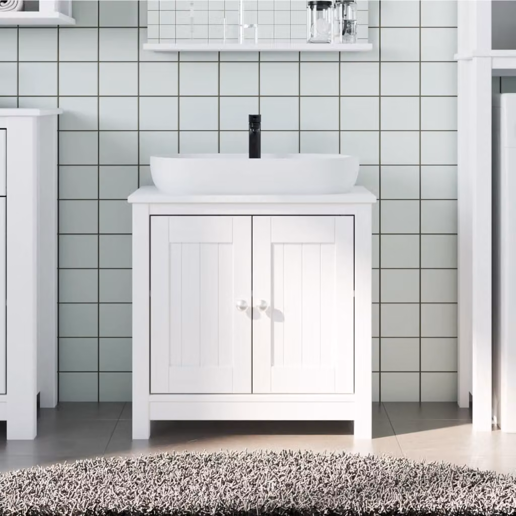Mobile Lavabo da Bagno vidaXL BERG Bianco in Legno di Pino Massello L: 60 cm, P: 34 cm, H: 59 cm