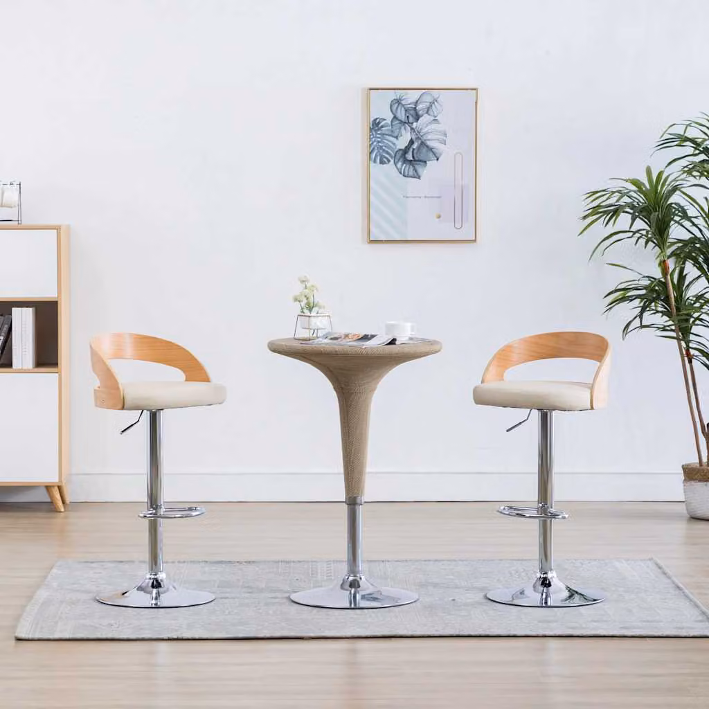 Set di 2 sgabelli da bar vidaXL in similpelle beige e legno curvato con seduta girevole a 360 gradi