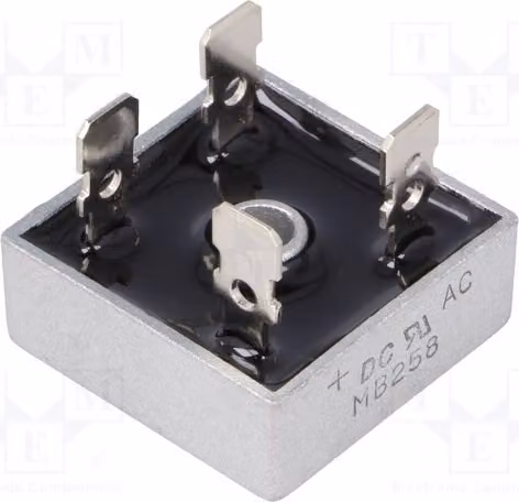 1x Raddrizzatore a ponte monofase Urmax: 800V, corrente nominale: 25A, corrente di spunto: 400A, modello MB258, monofase