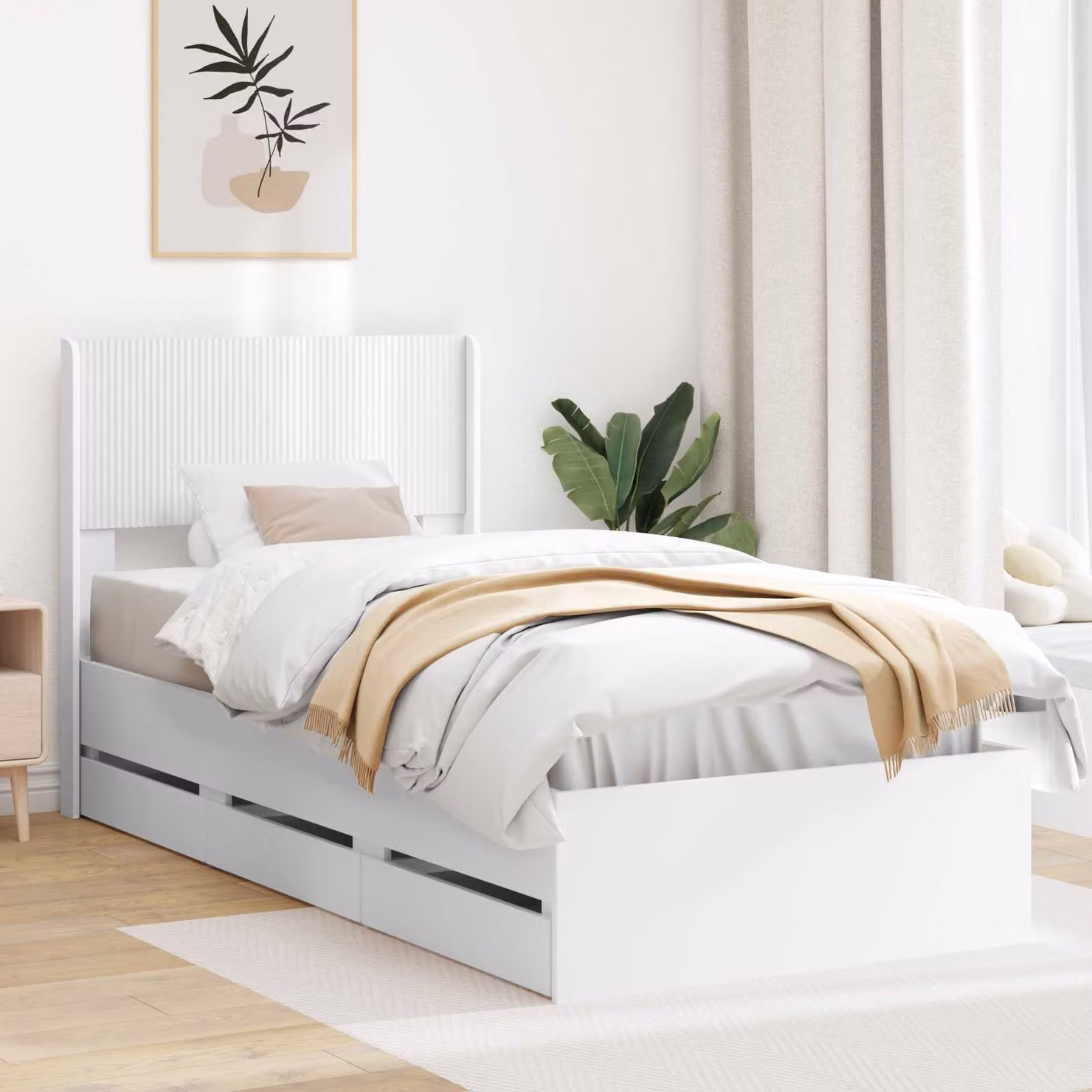 vidaXL Struttura letto moderna con cassetti e testata in MDF laccato bianco L: 140 cm, P: 100 cm, H: 203 cm