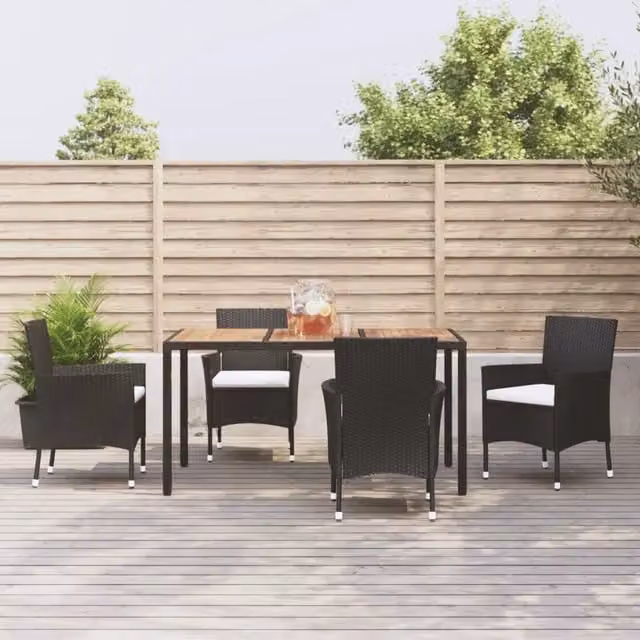 Set da Pranzo da Giardino 5 pz Nero con Cuscini in Polyrattan 3187390